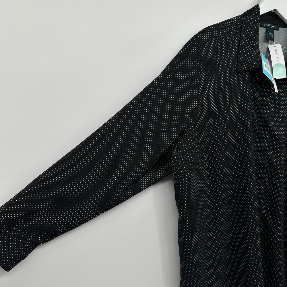 Faith‎ & Zoe Tunic Top Shirt 3X Stretch Button Up Dark Academia Polka Dot New - Picture 5 of 12